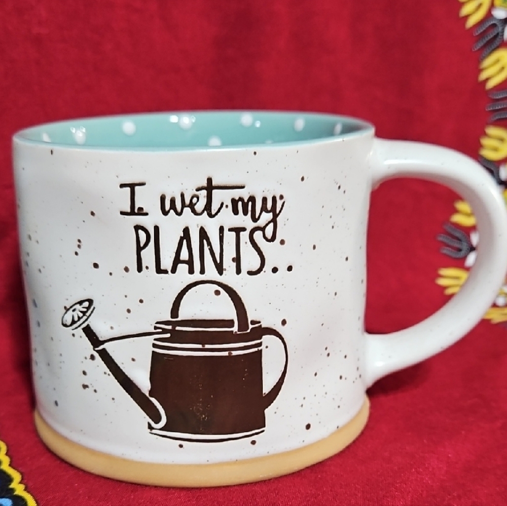 Spectrum Designz "I Wet My Plants" Humorous Coffee Mug Speckled Teal Polka Dot